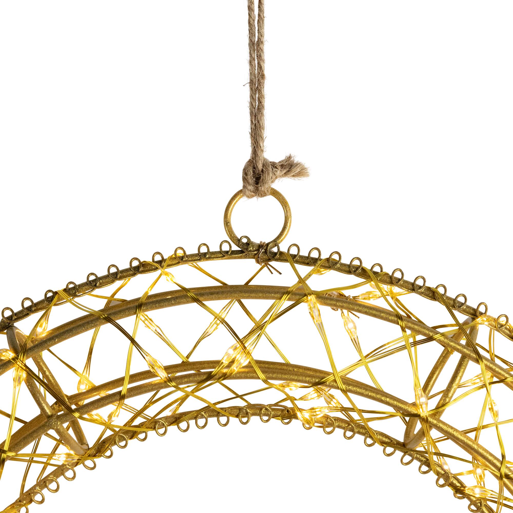 LED Lighted Hanging Christmas Wreath Decorations - 18" - Set of 2 - Gold Lights